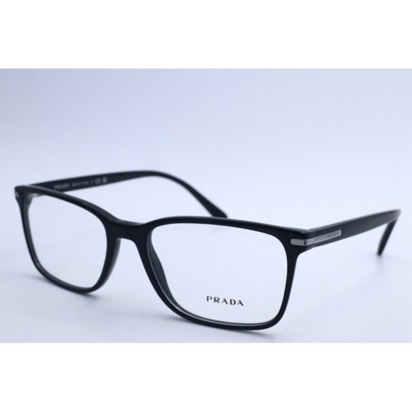 New Authentic Prada VPR 14W 1AB-1O1 Black Square Eyeglasses Clear Lenses 56mm - Picture 1 of 5